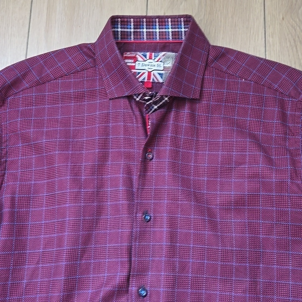 NWOT 7 Downie St Men's Burgundy Checkered Shirt size 4 Medium